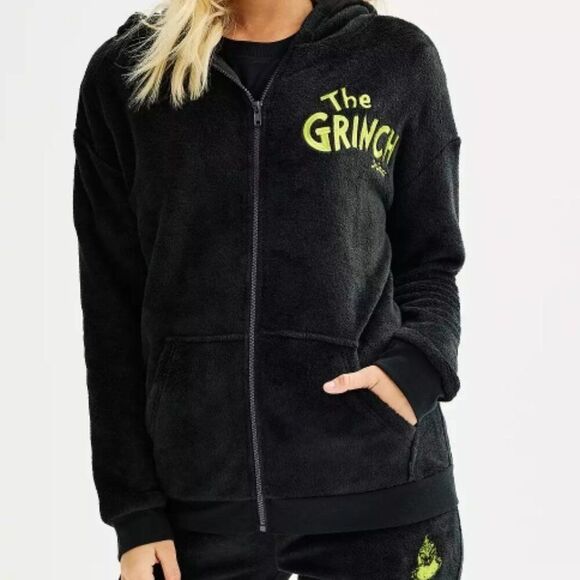 Dr. Suess The Grinch Fleece Zip up Hoodie Jacket Juniors size XS extra Small NWT - Picture 1 of 6